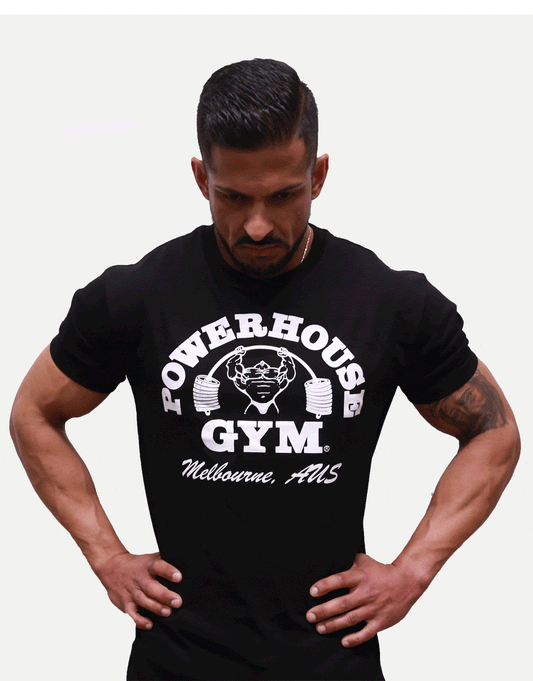 Powerhouse Gym Pro Shop Small Block T-Shirt Black/White
