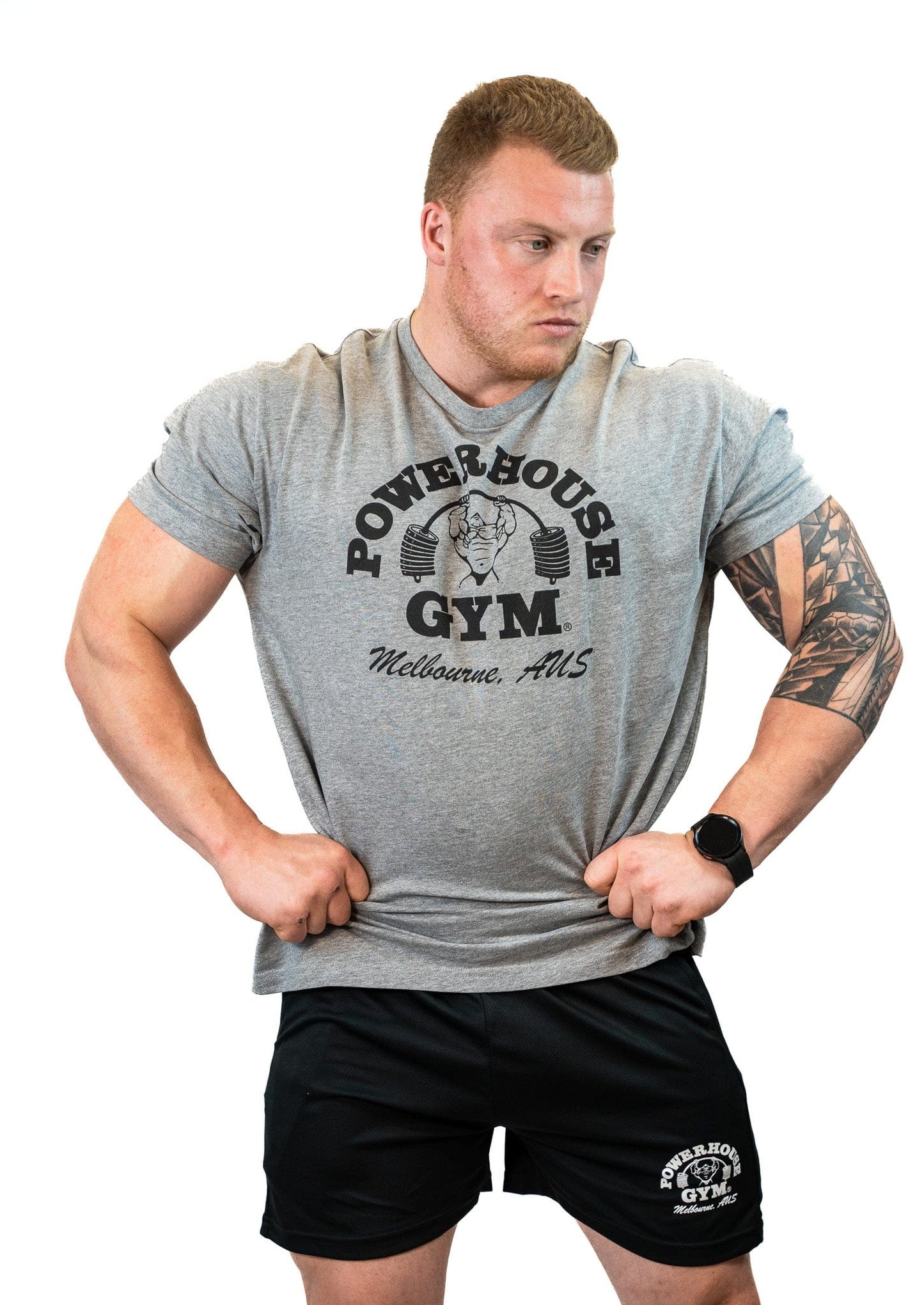 Powerhouse Gym Pro Shop Small Block T-Shirt Grey/Black