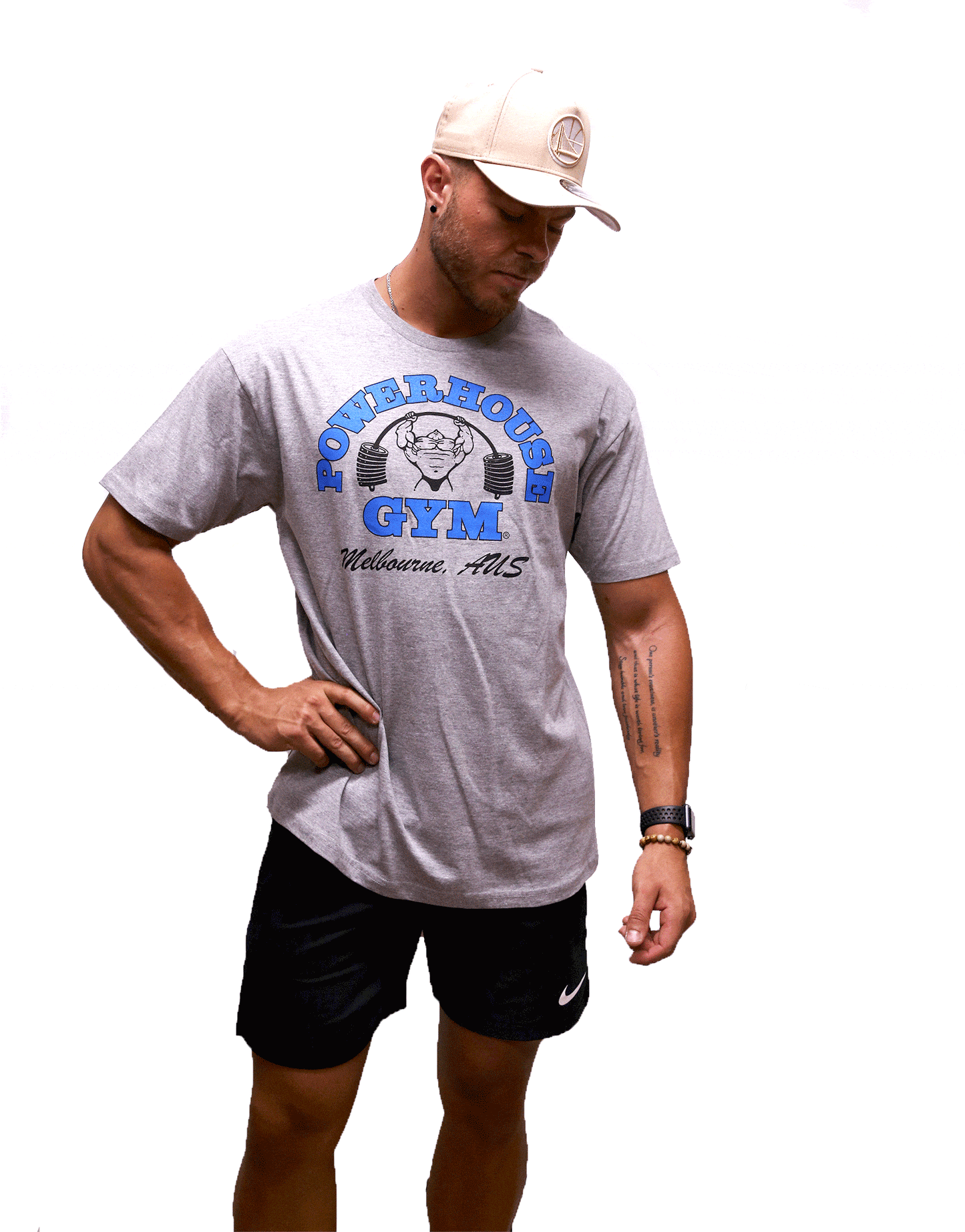 Powerhouse Gym Pro Shop Small Block T-Shirt Grey/Blue