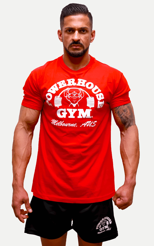 Powerhouse Gym Pro Shop Small Block T-Shirt Red/White