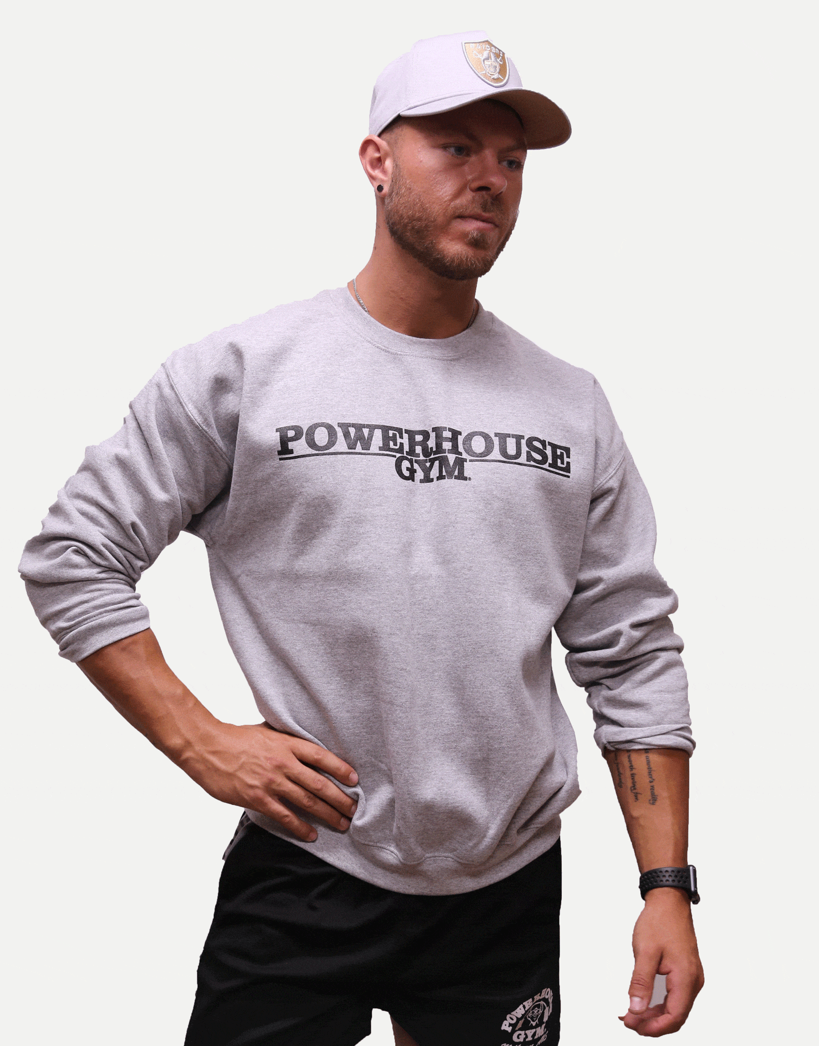 Powerhouse Gym Pro Shop Small Crewneck Grey/Black Text