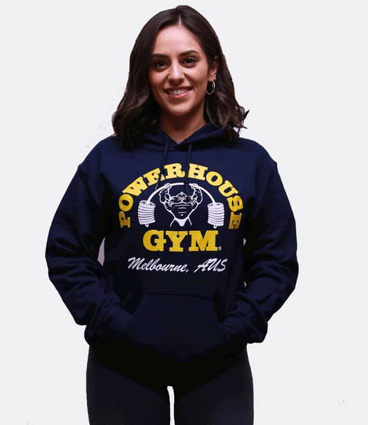 Powerhouse Gym Pro Shop Small Hoodie Navy Blue/ Yellow