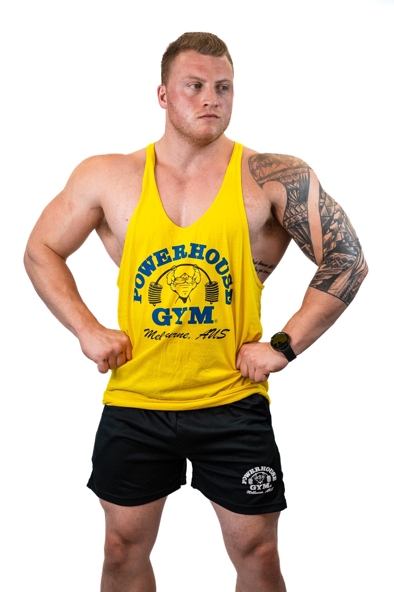 Powerhouse Gym Pro Shop Small T-Back Tank - Old Scholl Yellow/Blue