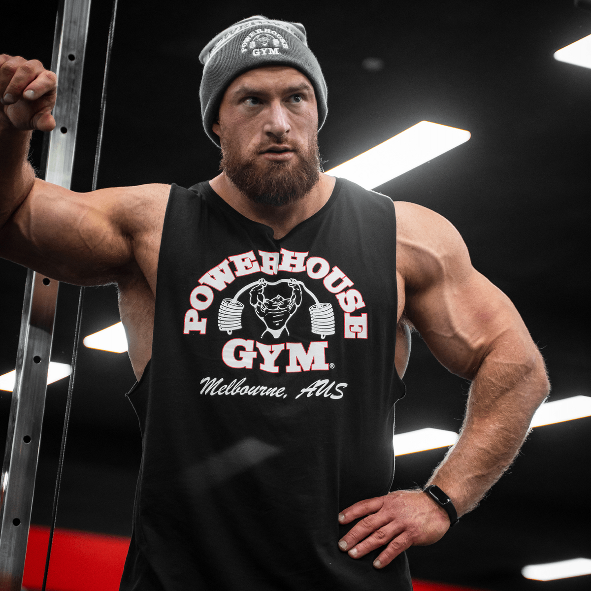 Powerhouse Gym Pro Shop Solid Tank Black - White/Red