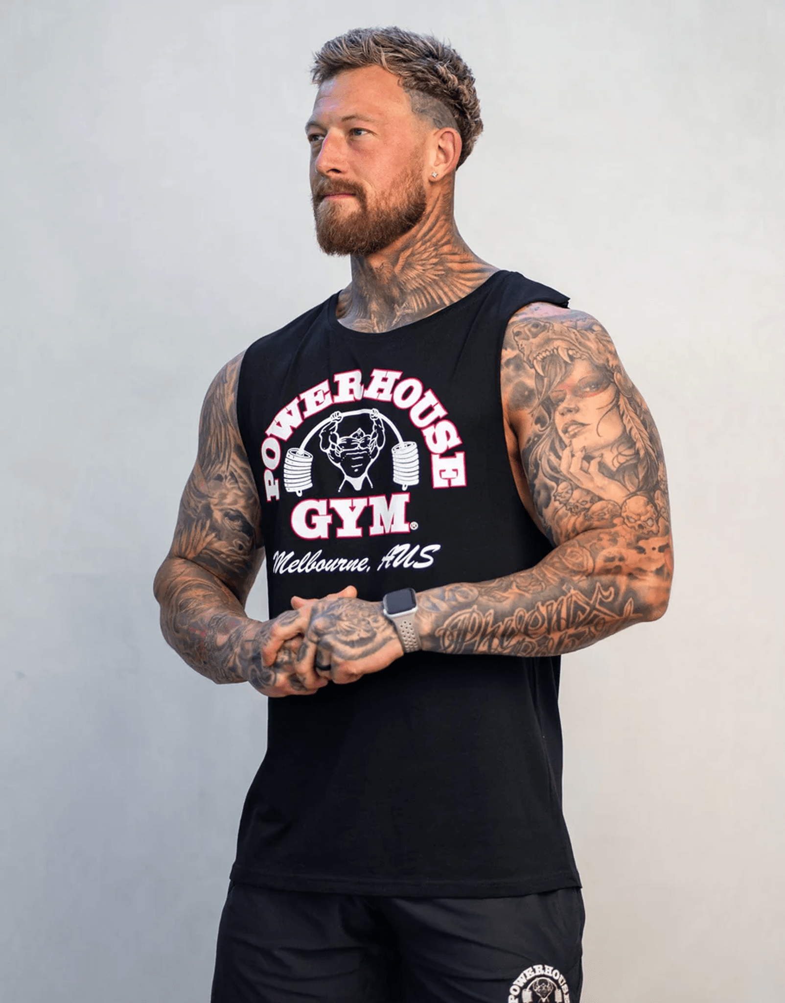 Powerhouse Gym Pro Shop Solid Tank Black - White/Red