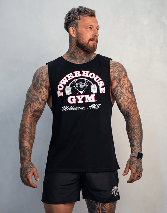 Powerhouse Gym Pro Shop Solid Tank Black - White/Red
