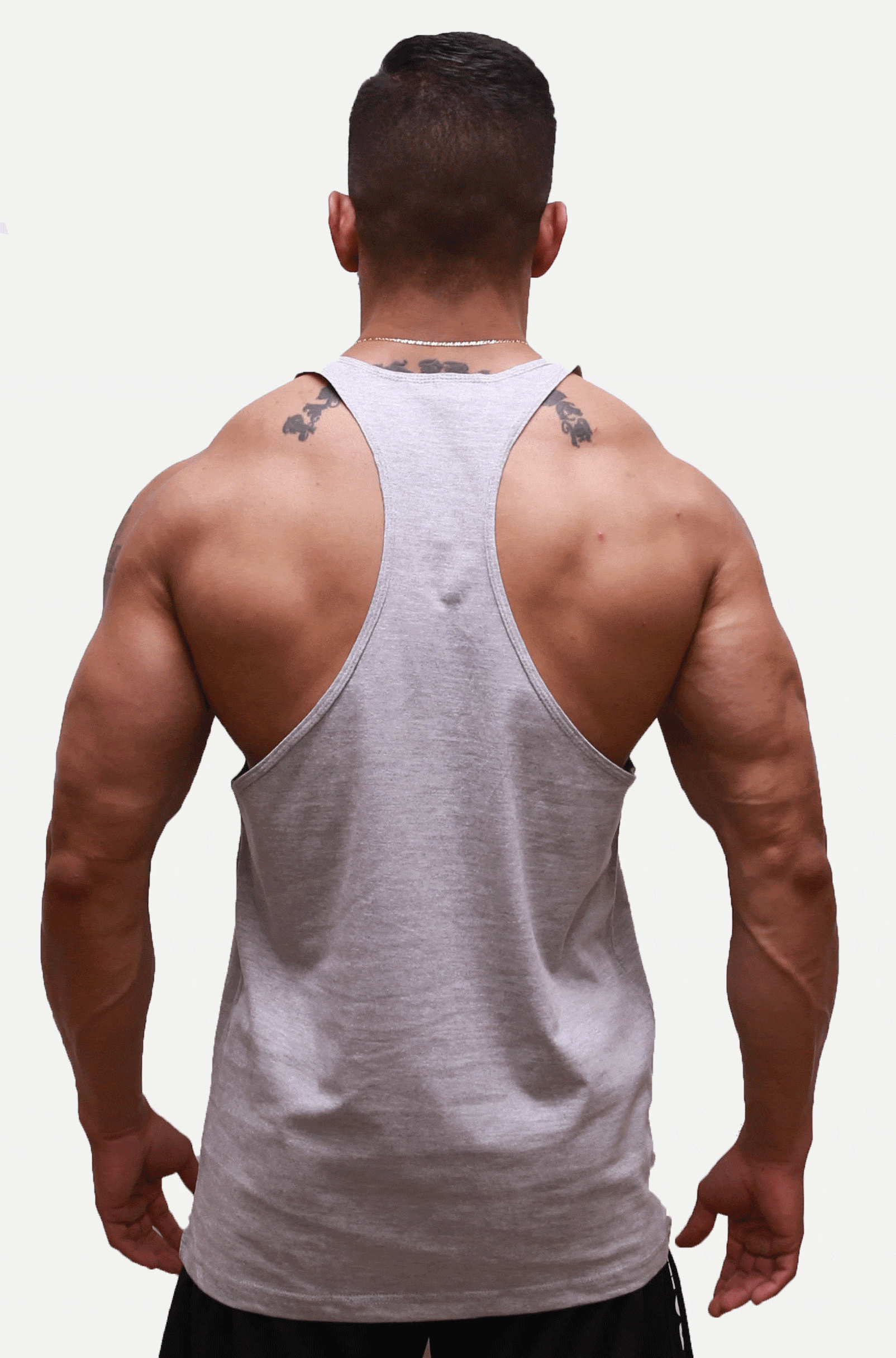 Powerhouse Gym Pro Shop T-Back Tank - Black on Grey