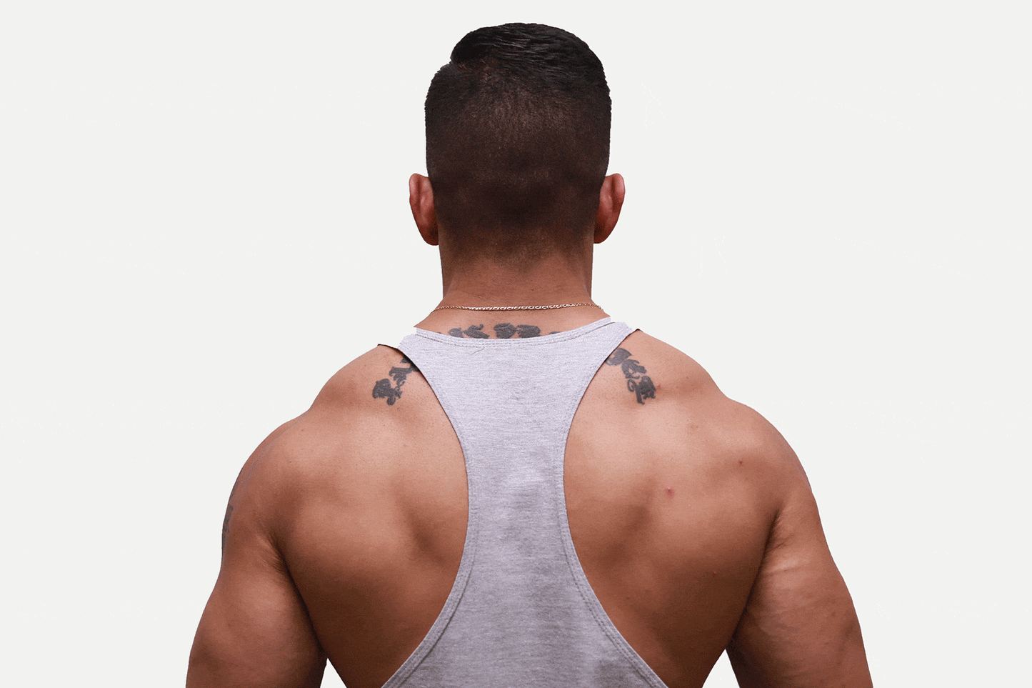 Powerhouse Gym Pro Shop T-Back Tank - Blue on Grey