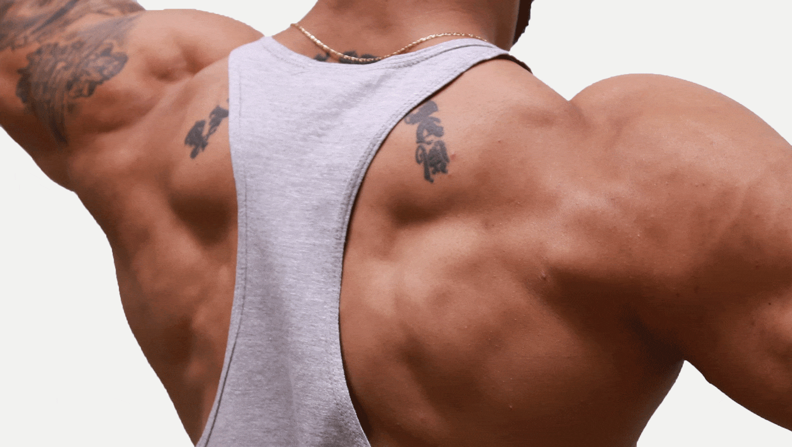 Powerhouse Gym Pro Shop T-Back Tank - Blue on Grey