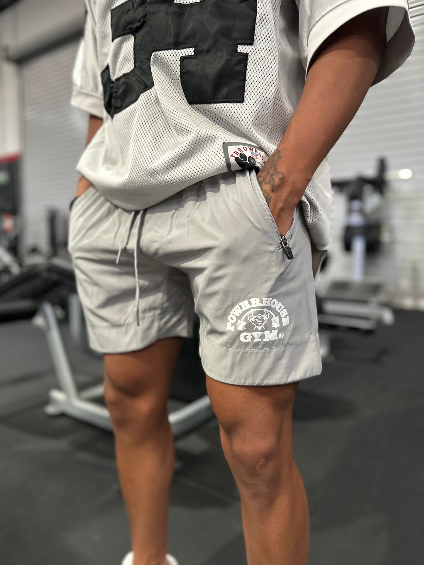 Powerhouse Gym Pro Shop Track Shorts-Light Grey