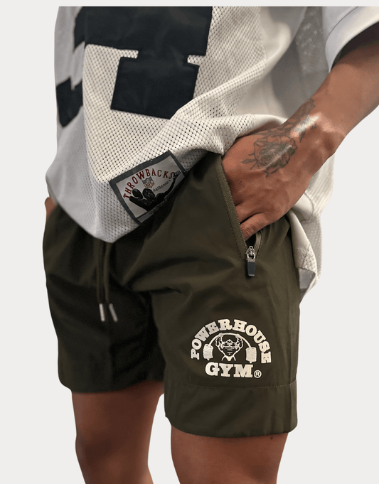 Powerhouse Gym Pro Shop Track Shorts-Olive