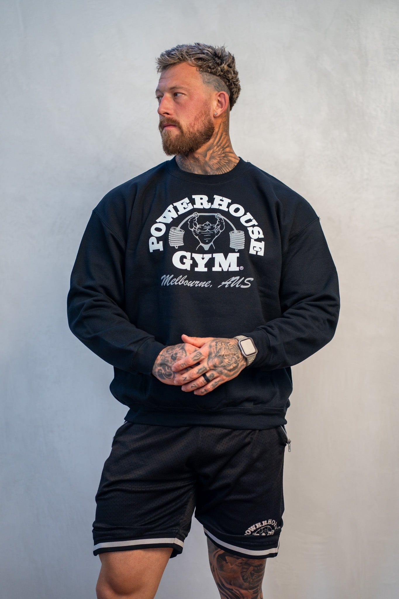 Powerhouse Gym Pro Shop Training Crewneck Black/White Text/Silver/Silver Man